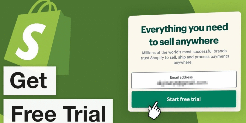 An entrepreneur builds an online store using Shopify's free trial on a modern laptop in a bright home office. The screen displays a professionally designed e-commerce website with product listings, shopping cart features, payment options, and a custom storefront ready for launch. Marketing dashboards, sales analytics, inventory management, and order tracking tools highlight the platform's business capabilities. A notebook, smartphone, packaging boxes, and branded products create the atmosphere of a growing online business. The workspace reflects innovation, productivity, and digital entrepreneurship, showing how beginners can confidently start selling online with Shopify. The image represents online business growth, e-commerce success, and financial independence through user-friendly website creation, secure payment processing, and effective digital marketing tools, inspiring aspiring entrepreneurs to begin their online earning journey in 2026.