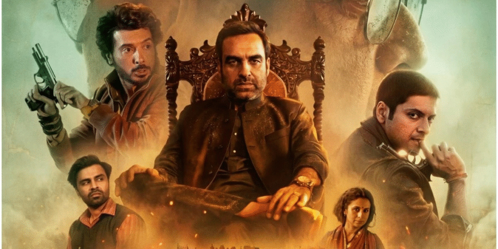 Mirzapur: The Movie 2026 poster featuring the cast from the popular crime drama franchise